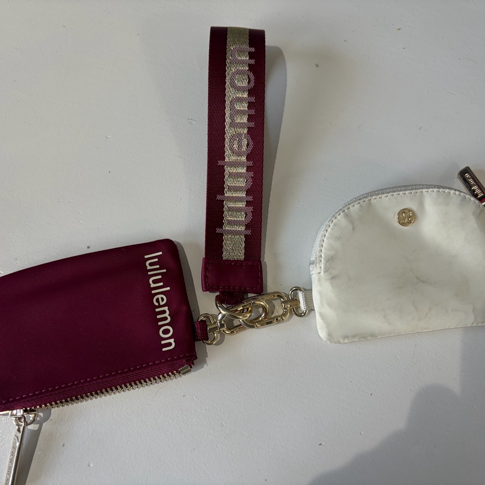 Lululemon Burgundy and White Dual Pouch Keychain Wristlet Set